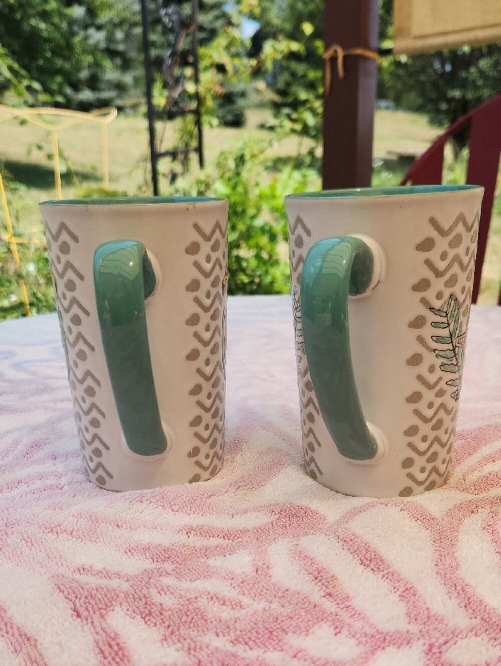 New Flamingo Botanical Ceramic Coffee Mugs - Aqua Interior and Handle - Picture 2 of 7